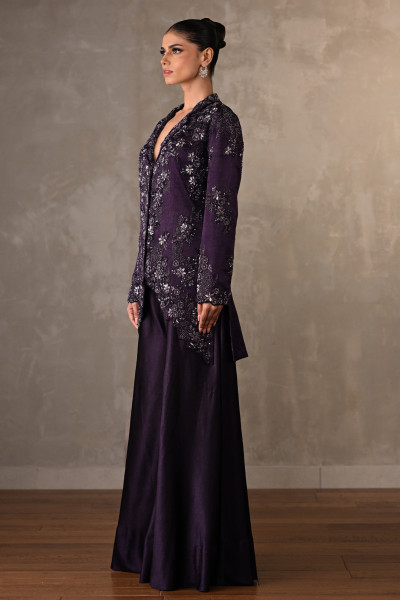 Embroidered Jacket-Sharara Satin Set