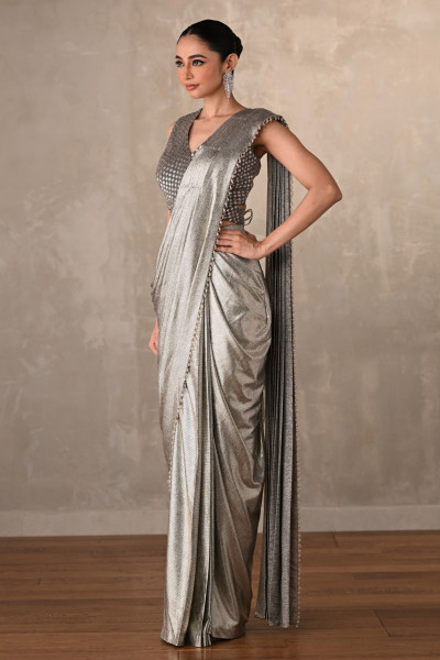 Celestia Silver Lycra Drape Saree