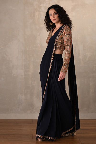 Midnight Enchant Crepe Drape Saree