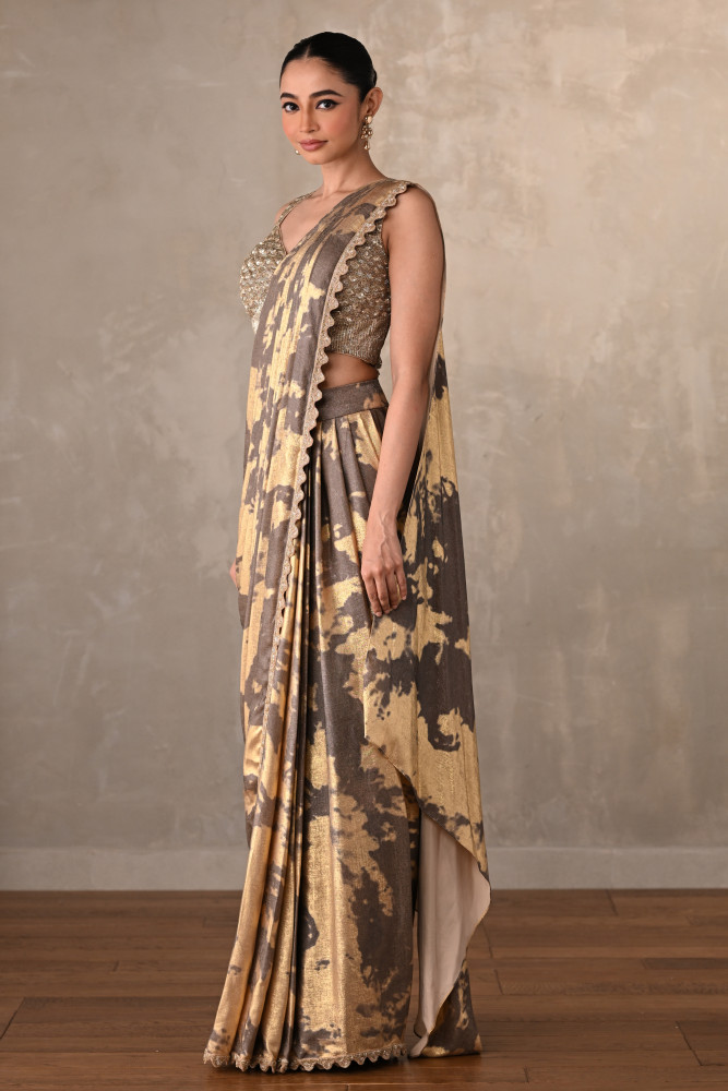 Molten Gold Foil Drape Saree