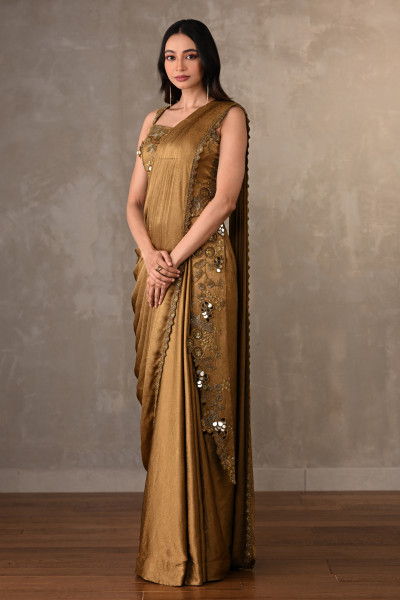 Golden Aura Embellished Draped Gown