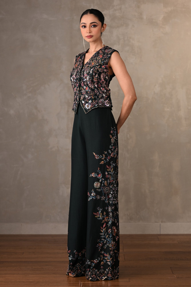Midnight Bloom Embellished Silk Co-Ord Set