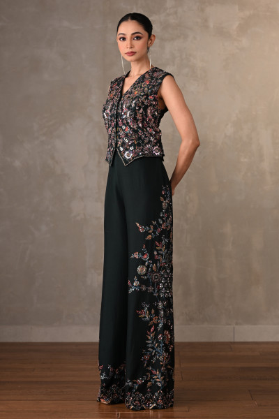 Midnight Bloom Embellished Silk Co-Ord Set