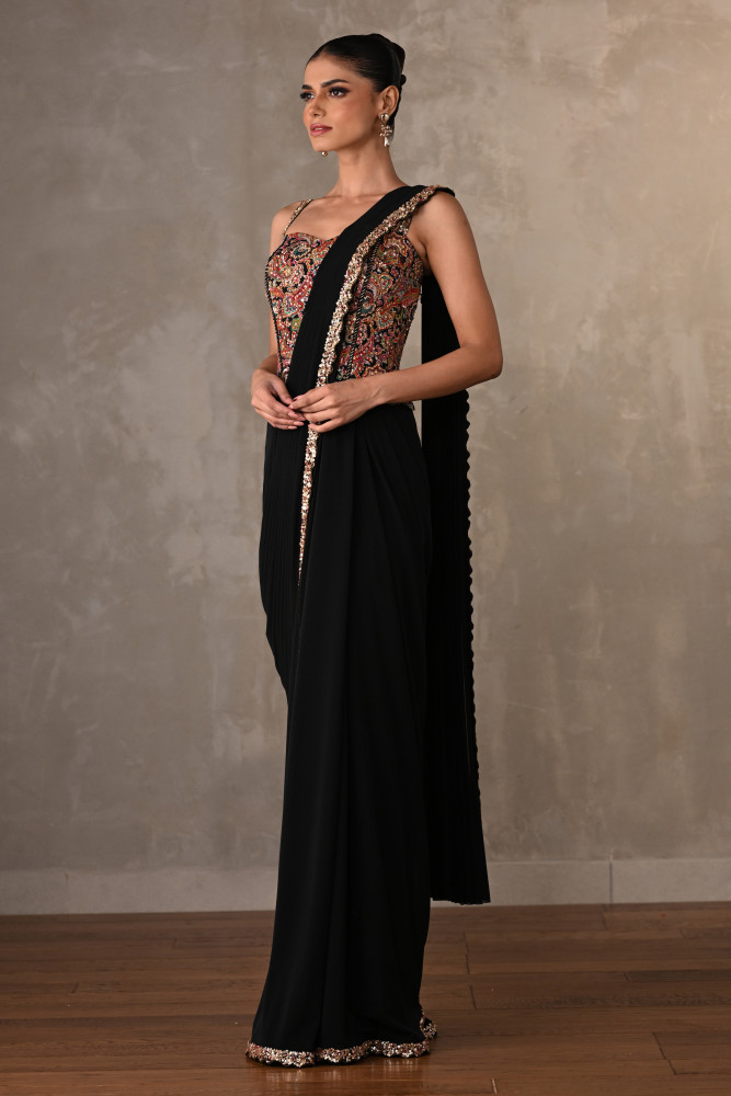Multicolor Embroidered Drape Gown