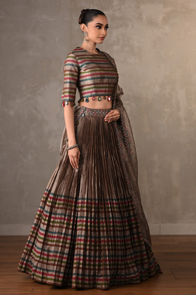 Striped Tissue Lehenga Set