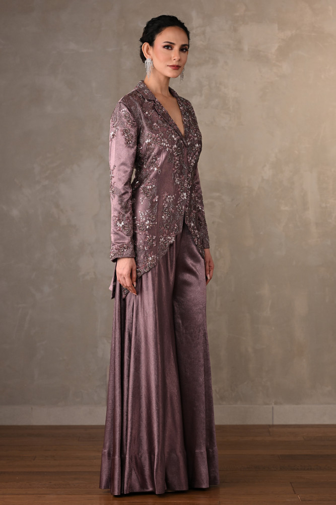 Embroidered Jacket-Sharara Satin Set