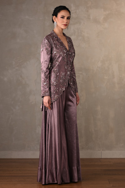 Embroidered Jacket-Sharara Satin Set
