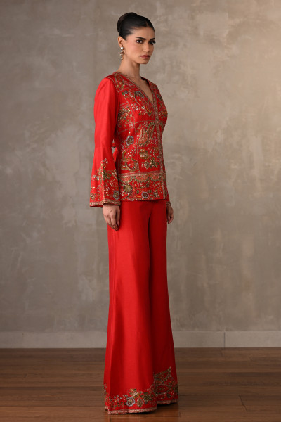 Crimson Silk Embroidered Co-Ord Set
