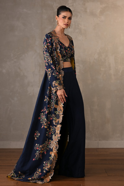 Opulent Navy Luxe Embellished Cape Set