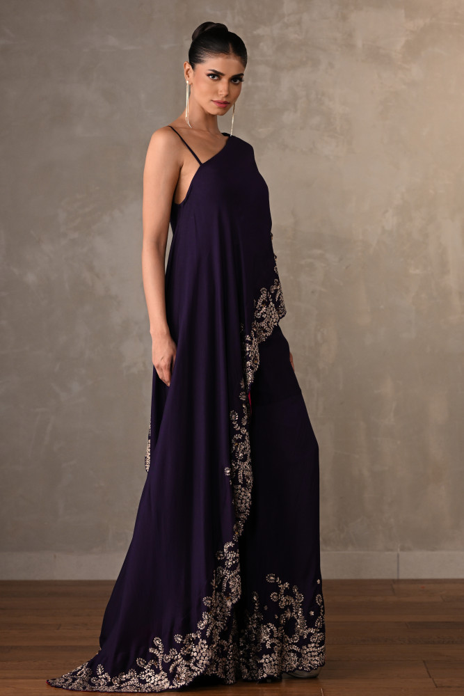 One Shoulder Gold Zari Embroidered Co-Ord Set