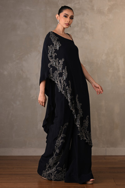 Noir One-Shoulder Crepe Kaftan Set