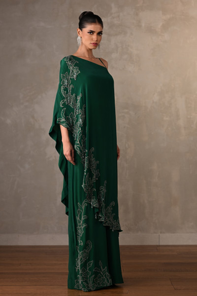 Noir One-Shoulder Crepe Kaftan Set