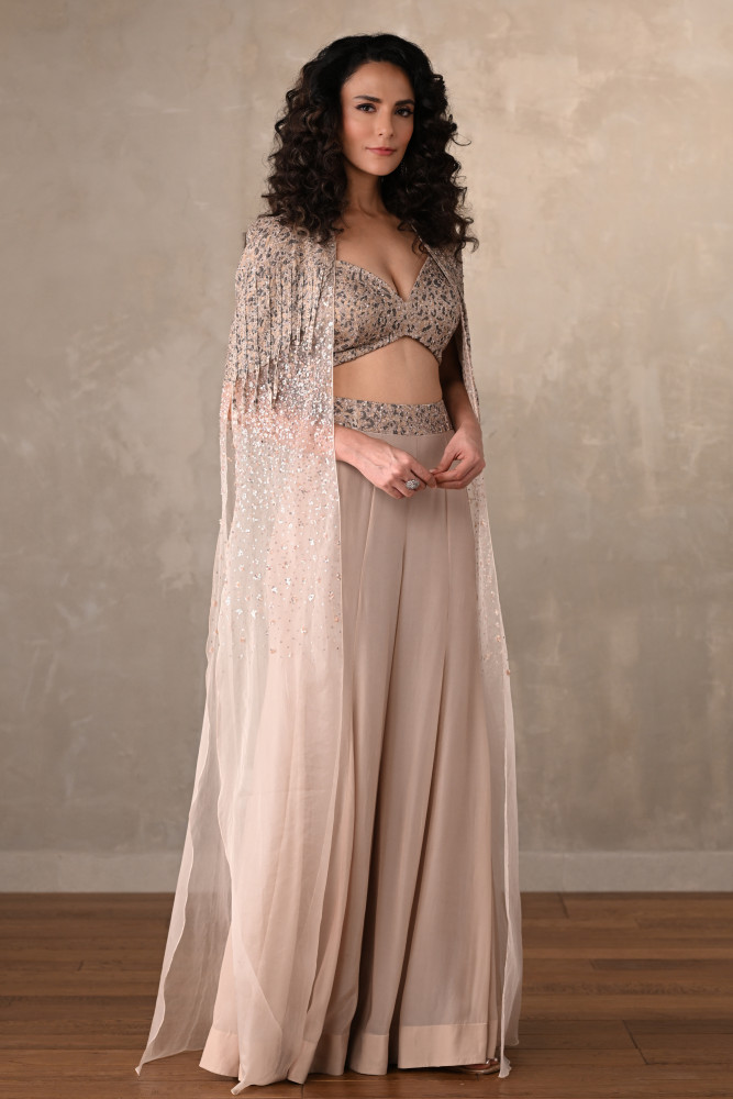 Blush Champagne Embellished Cape Set