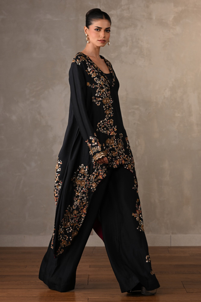 Black Embellished Silk Co-Ord Set