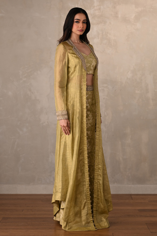 Pista Green Brocade Jacket Set