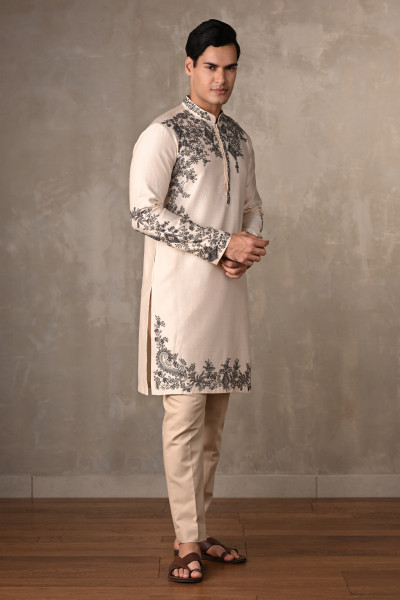 Ivory Chanderi Embroidered Kurta
