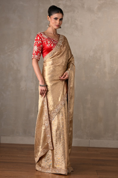 Regal Gold Banarasi Saree With Contrast Blouse