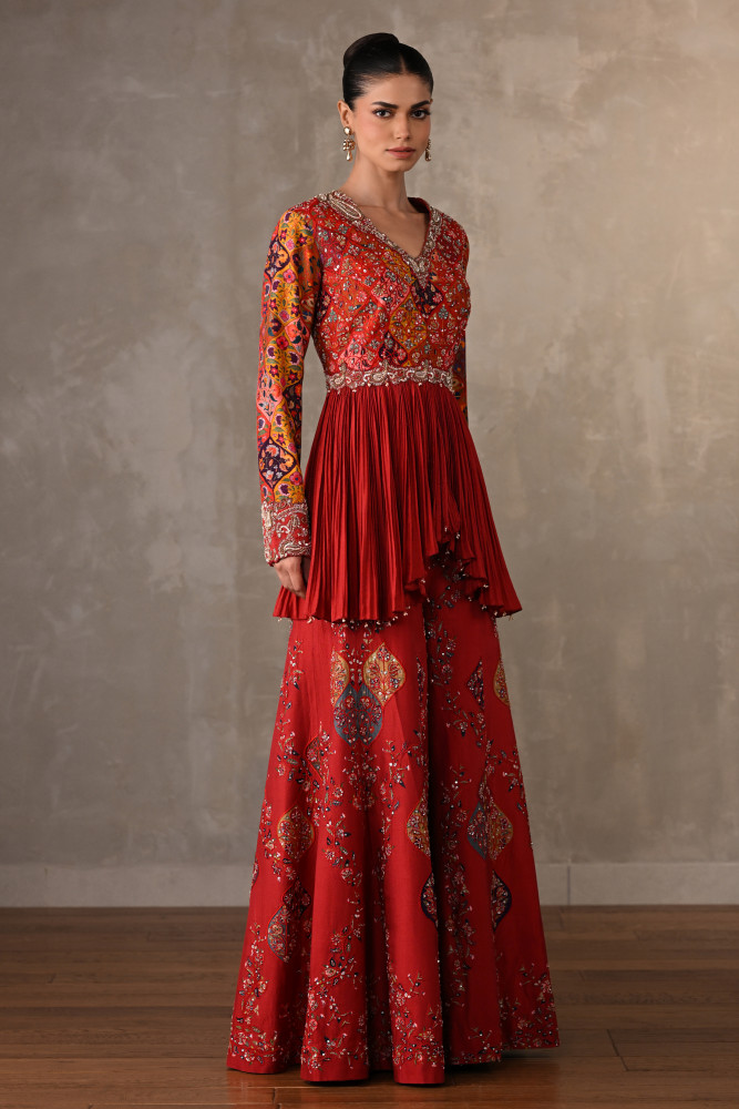 Royal Red Silk Embroidered Co-Ord Set