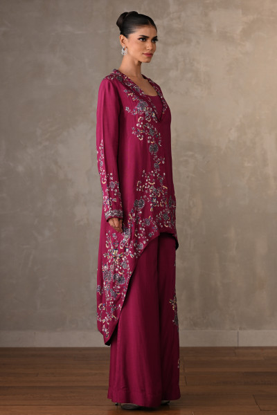 Wine Embellished Silk Co-Ord Set