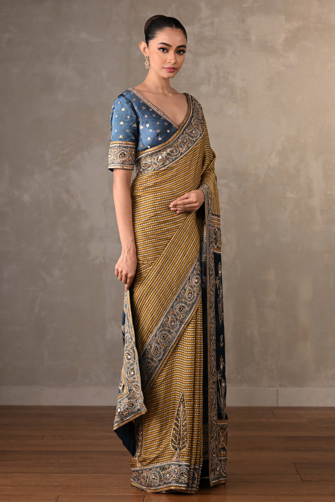 Golden Stripes Saree Set