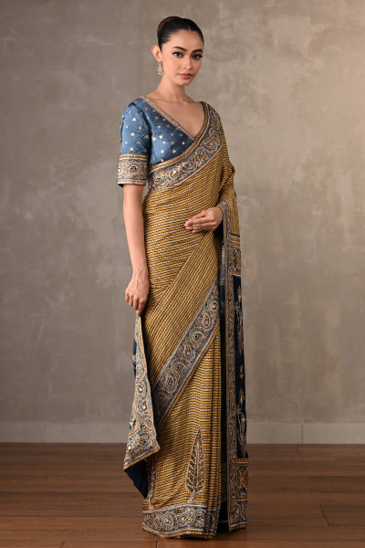 Golden Stripes Saree Set