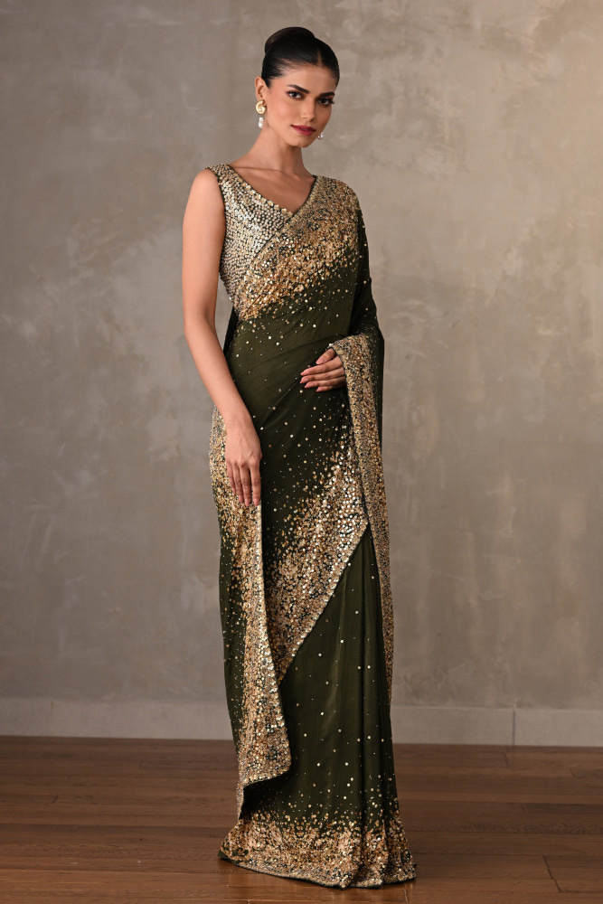 Mehndi Stardust Saree Set