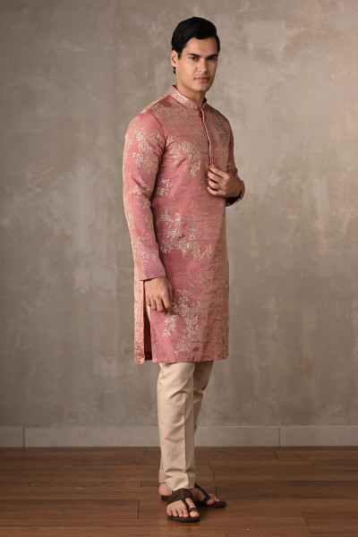 Dusty Pink Embroidered Tissue Kurta