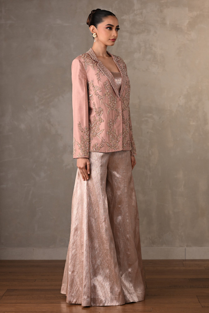 Pink Brocade Pant Suit Set