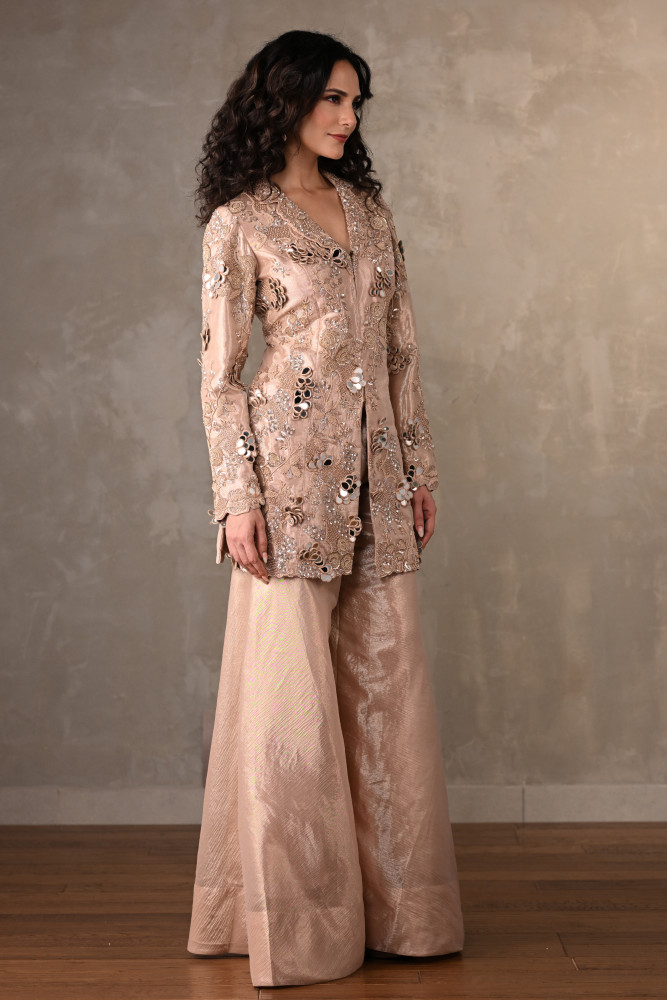 Metallic Blush Mirror Work Sharara Set