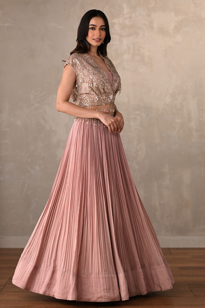 Blush Ember Pleated Crepe Lehenga Set