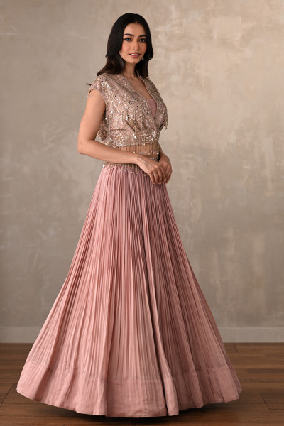 Blush Ember Pleated Crepe Lehenga Set