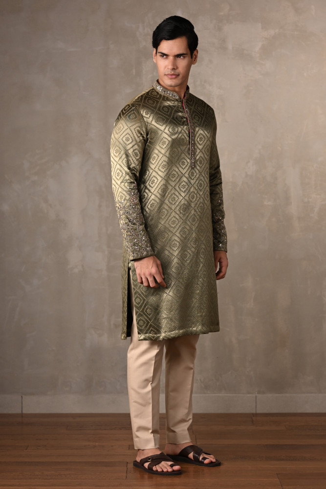 Sea Green Silk Jacquard Kurta