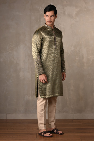 Sea Green Silk Jacquard Kurta