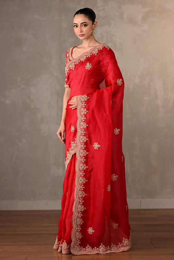 Radiant Ruby Organza Saree Set