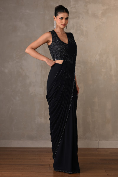 Noir Georgette Pre-Stitched Saree