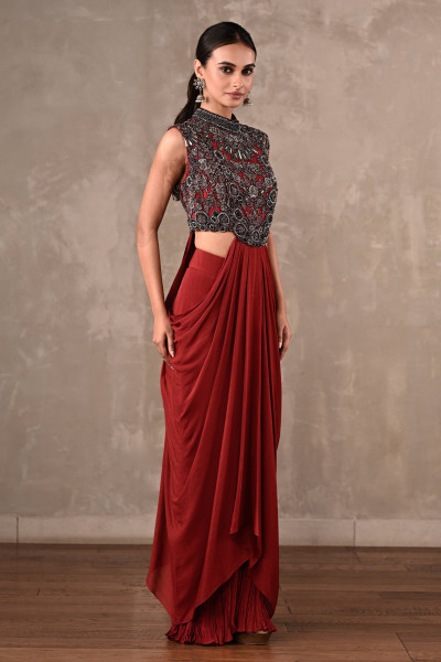 Maroon Drape Gown Set