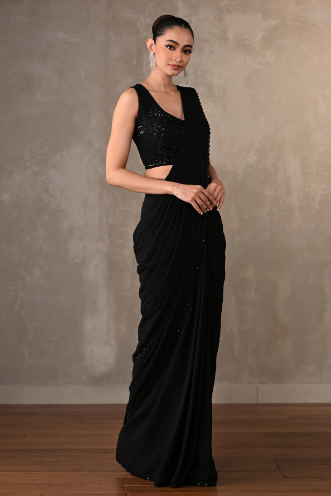 Noir Georgette Pre-Stitched Saree