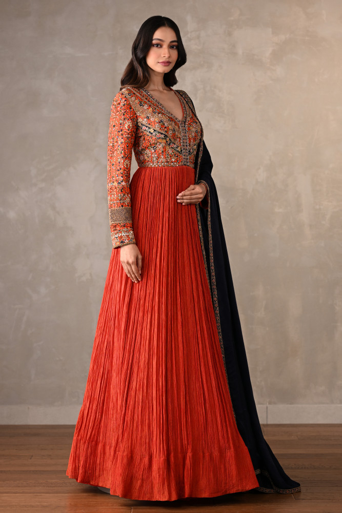 Orange & Navy Luxe Organza Anarkali