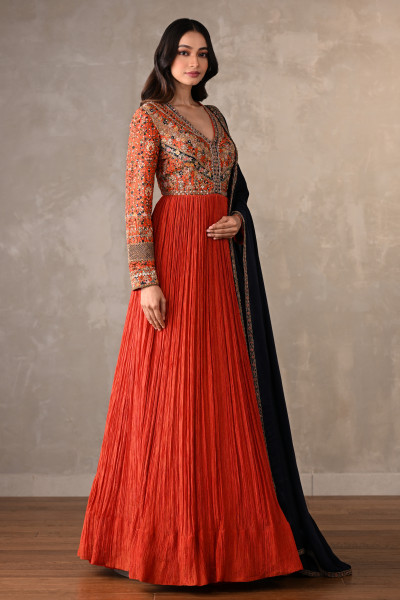 Orange & Navy Luxe Organza Anarkali