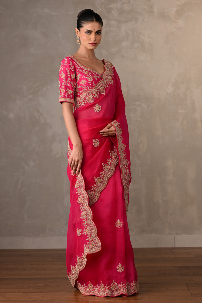Radiant Ruby Organza Saree Set