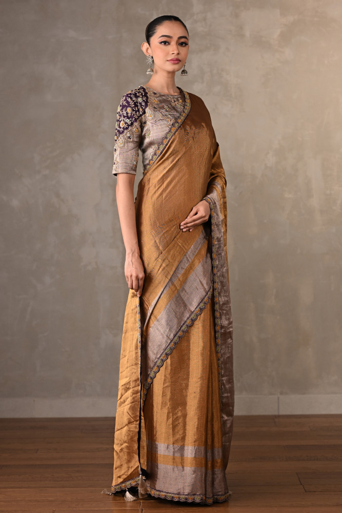 Bronze Gold Tissue Saree Set