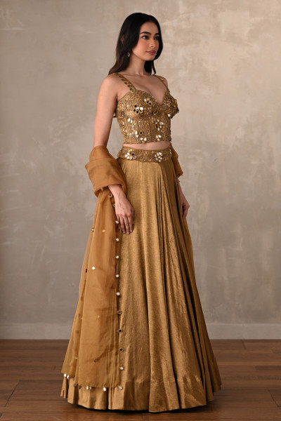 Mehndi Green Mirage Satin Crepe Lehenga Set
