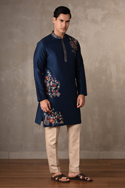 Navy Heritage Chanderi Kurta