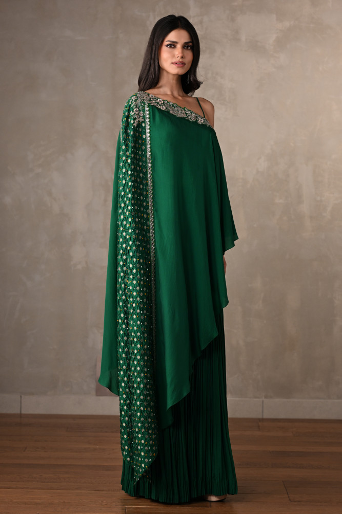 Bottle Green One-Shoulder Co-Ord Set