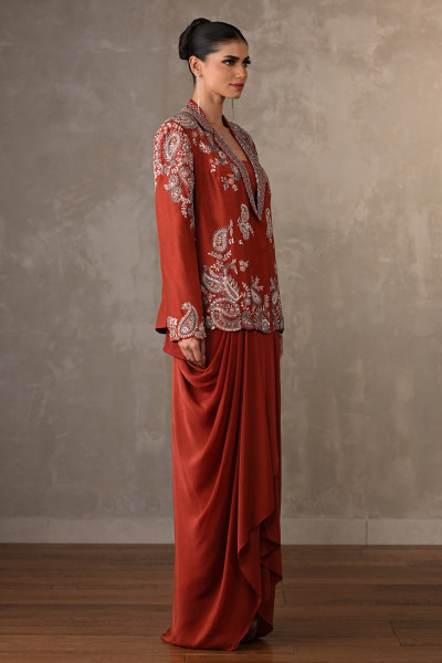 Rust Royale Embellished Drape Ensemble