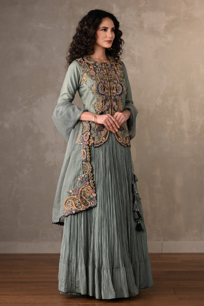 Blue Rouge Crushed Organza Lehenga Set