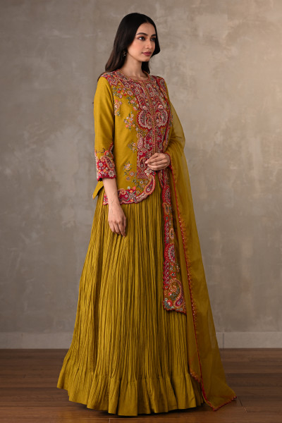 Mustard Rouge Crushed Organza Lehenga Set