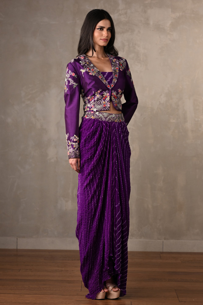 Royal Amethyst Draped Silk Ensemble