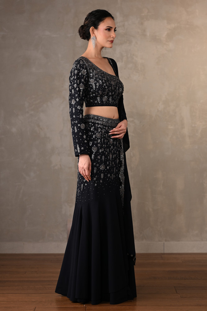 Midnight Aurora Embellished Georgette Lehenga Set