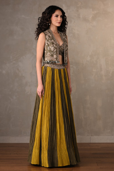 Yellow-Mehndi Luxe Panelled Lehenga Set